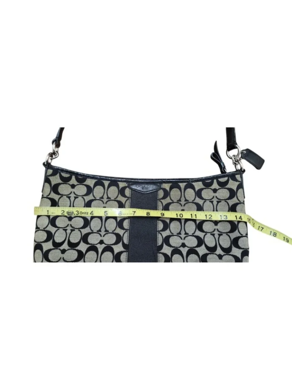 Coach F29941 Signature Stripe Hobo Shoulder Bag Black Khaki Jacquard Leather